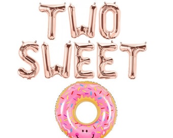 TWO SWEET 16" Rose Gold Letter Balloons - 2nd Birthday Letter Balloons - Donut Party Balloons