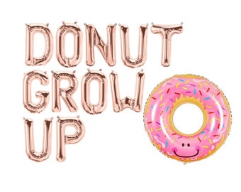Donut Grow Up 16" Rose Gold Balloon - 1st Birthday Letter Balloons - Donut Party Balloons