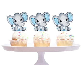 Elephant Cake /& Cupcake Party Supplies Decoration Toppers 12pk Baby Elephant with Pink Bow