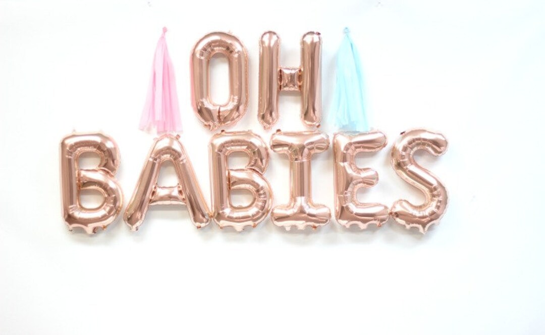 Tellpet OH Rose Gold Letter Balloons For Baby Shower - 16 Inch OH BABY Foil Balloons, Includes Straw & Hanging Ropes