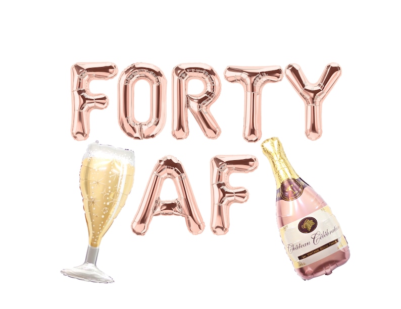 FORTY AF 16 Rose Gold 40th Birthday Rose Gold Balloons 40th Birthday Balloon Banner image 1