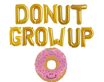 Donut Grow Up Gold 16" Letter Balloons - 1st Birthday Balloon  Banner - Donut Balloon Banner