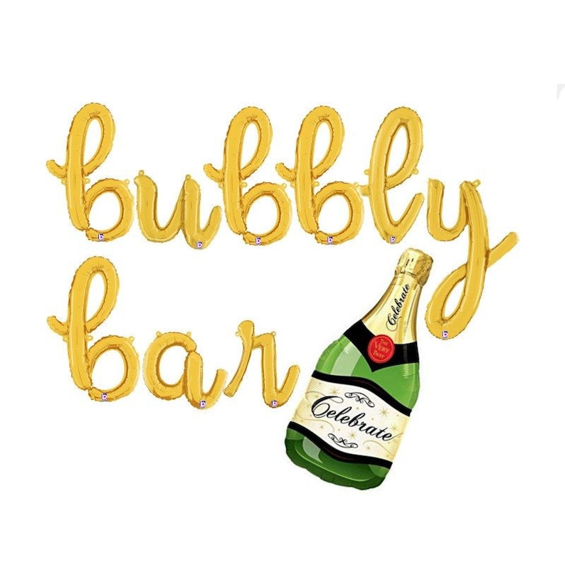 Party Decorations tequila mimosas 14 Gold Letter Balloons drinks bar party ideas Cursive BUBBLY BAR Balloon Banner