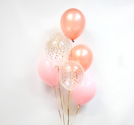 Pink and Rose Gold Balloons Pink Rose Gold Balloon Bouquet Bridal  Bachelorette Confetti Balloon
