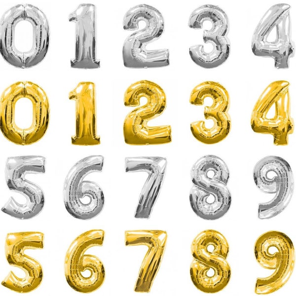 GIANT 40" Gold or Silver Number Balloons Gold and Silver Birthday Number Balloons