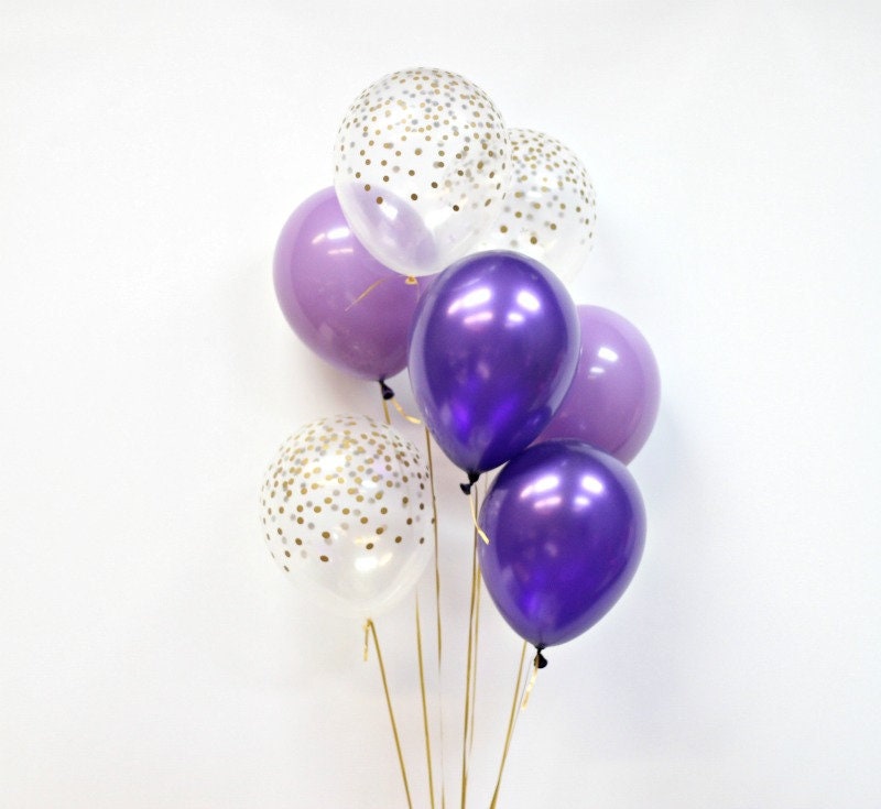 Ballon violet Mix - Bouquet de ballons violet et lavande - confettis or  Bouquet de ballons