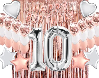 10th birthday party supplies - 10th silver party decorations - Tenth birthday party backdrop - 10 birthday party kit