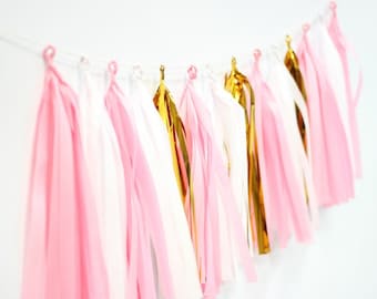 Pink and Gold Tassel Garland - Pink and Gold Party Decoration - Pink and Gold Baby Shower Decoration