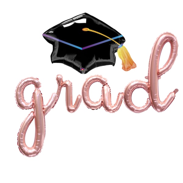 GRAD Cursive letter balloons - GRAD 2021 balloons - Grad party decoration - Rose gold Graduation decorations