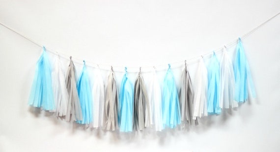 Gray And Blue Tassel Garland Gray And Blue Baby Shower Etsy