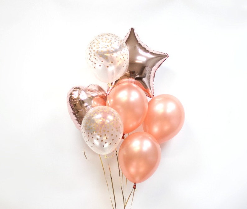 Rose Gold Balloon Bouquet - Rose Gold Party Decorations - Rose Gold Balloons Rose Gold Confetti Print Balloons 