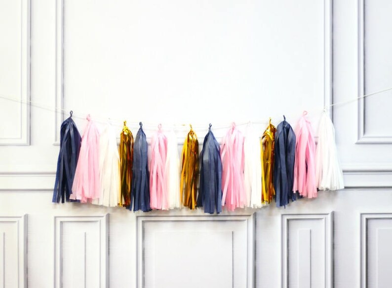 Pink and Navy Tassel Garland Pink Nautical Baby Shower Decorations Girl Nautical Decorations