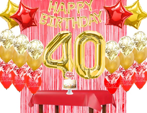 Kit de fête d'anniversaire 40 ans, idées de décoration d'anniversaire rouge  et or, 40 ballons grand nombre, ballons confettis dorés -  France