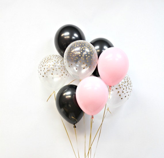 Mélange ballon noir et rose - Bouquet ballon rose et noir - Ballon  confettis d’or - Décoration ballon de Paris