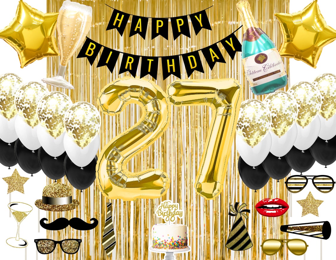 27th Birthday Party Decorations 27th Birthday Photo Props Gold Etsy