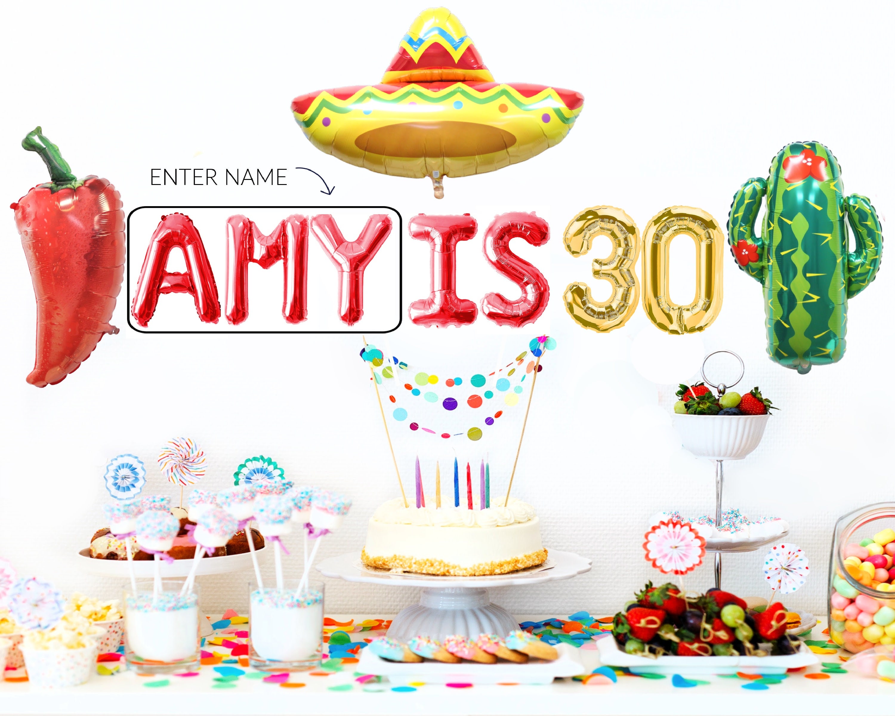 Fiesta balloon banner decorations Personalized Fiesta banner Custom Mexican party balloons 30th birthday fiesta theme party