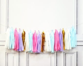 Lavender and Pink Tassel Garland - Pink, blue and Lavender Tassel Garland