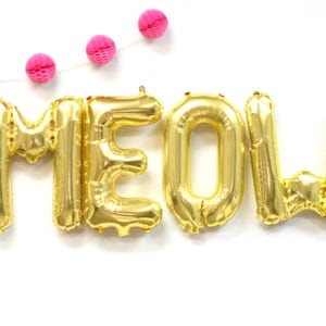 MEOW 16" Gold Letter Balloons - Kitty Party Balloons - Kitty Party Decorations