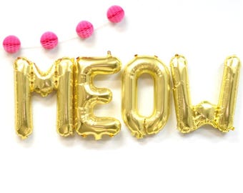 MEOW 16" Gold Letter Balloons - Kitty Party Balloons - Kitty Party Decorations