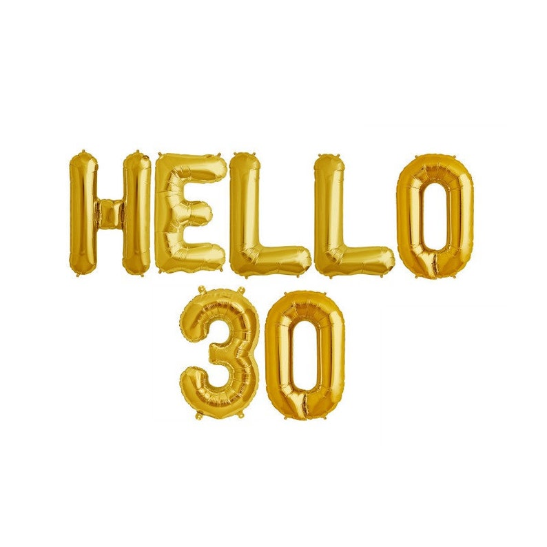 16 Gold Letter Balloons HELLO 30 Gold Letter Balloons 30th Birthday Balloons