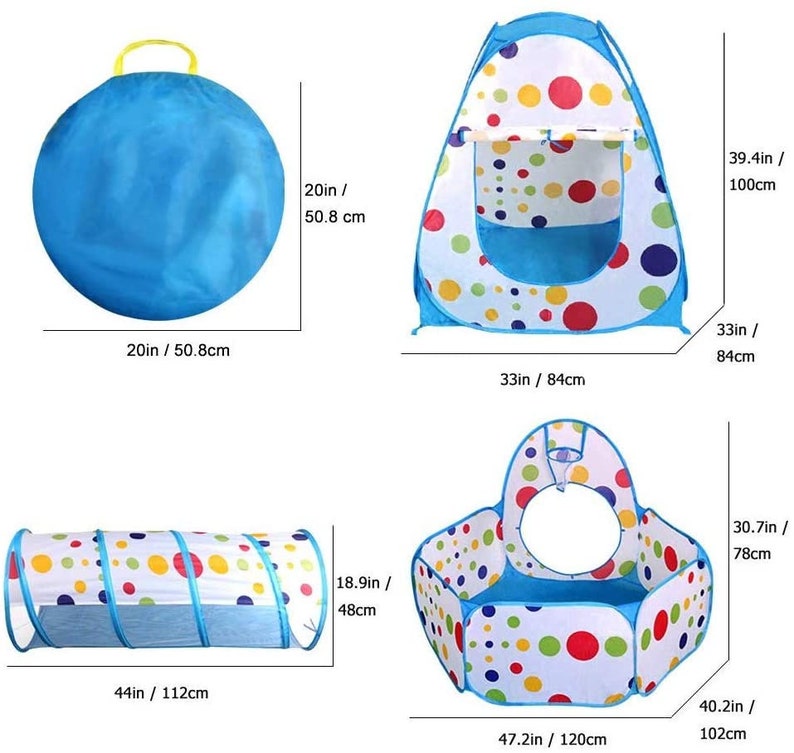 Pet Indoor Outdoor Play Tent with Crawl Tunnel and Ball Pit for Your Pig Includes 50 balls Red or Blue Blue