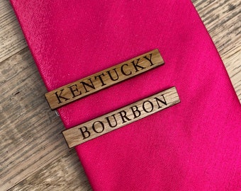 Kentucky Bourbon Barrel Tie Bar Clip Made from White Oak Bourbon Barrel
