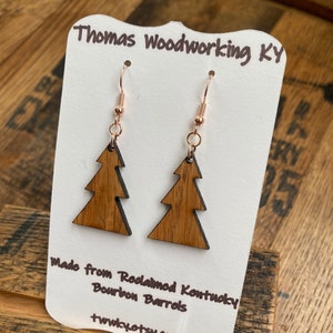 Christmas Tree Earrings made from Bourbon Barrels