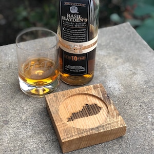 Reclaimed Bourbon Barrel Coasters: Kentucky State Laser Engraved Wood