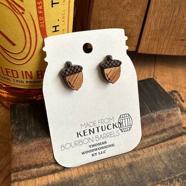 Wood Acorn Stud Earrings- Made from Reclaimed Kentucky Bourbon Barrels. Fall Minimalist Earrings.