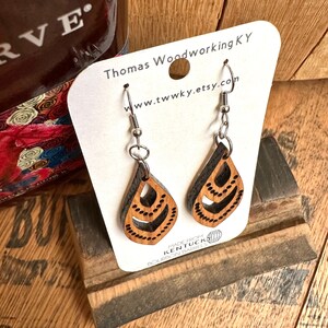 Wood Bourbon Barrel Dangle Mint Julep Earrings. Made from reclaimed Kentucky Bourbon Barrels. Gifts for her. image 3