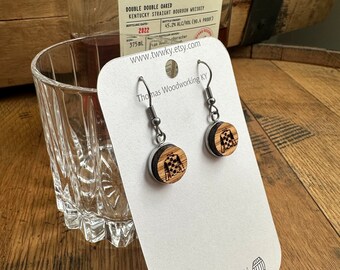 Wood Kentucky Derby Jockey Silk Earrings made from reclaimed Kentucky Bourbon Barrels.