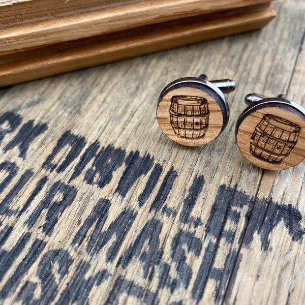 Oak Whiskey Barrel Cuff Links made from reclaimed Kentucky Bourbon Barrels. Gifts for him. Gifts for dad.