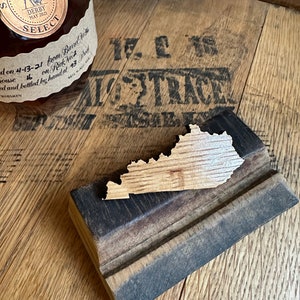 Kentucky State Lapel Pin made from reclaimed Kentucky Bourbon Barrels. Gifts for dad. Gifts for him.