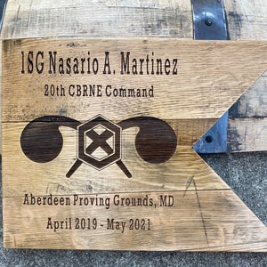 Wood Military Guidon from Kentucky Bourbon Barrels. Custom Military Gifts. Gifts for military retirement, PCS and/or ETS.