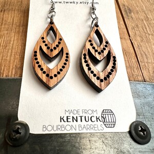 Wood Bourbon Barrel Dangle Mint Julep Earrings. Made from reclaimed Kentucky Bourbon Barrels. Gifts for her. image 10