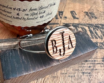 Monogram Bourbon Barrel Bracelet: Personalized Laser Engraved Wood Cuff