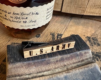 U.S. Army Tie Clips Made from Reclaimed Kentucky Bourbon Barrels-Custom gifts for him- Personalized gifts for him- Holiday gifts. Army gifts