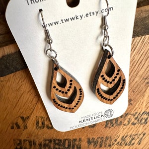 Wood Bourbon Barrel Dangle Mint Julep Earrings. Made from reclaimed Kentucky Bourbon Barrels. Gifts for her. image 8