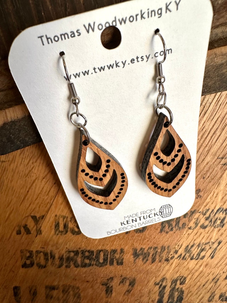 Wood Bourbon Barrel Dangle Mint Julep Earrings. Made from reclaimed Kentucky Bourbon Barrels. Gifts for her. image 8