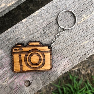 Wood Camera Bourbon Barrel Keychain