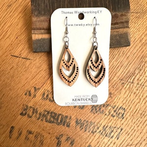 Wood Bourbon Barrel Dangle Mint Julep Earrings. Made from reclaimed Kentucky Bourbon Barrels. Gifts for her. image 5