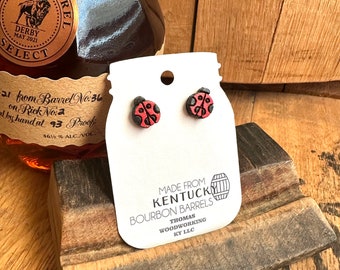 Ladybug Bourbon Barrel Stud Earrings- Made from Reclaimed Kentucky Bourbon Barrels. Gifts for her. Ladybug gifts. Spring earrings.