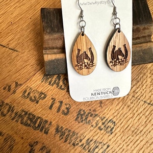 Run for the Roses Kentucky Derby Dangle Earrings Made from Reclaimed Kentucky Bourbon Barrels. Gifts for her. image 5