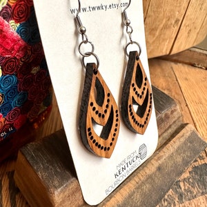 Wood Bourbon Barrel Dangle Mint Julep Earrings. Made from reclaimed Kentucky Bourbon Barrels. Gifts for her. image 2