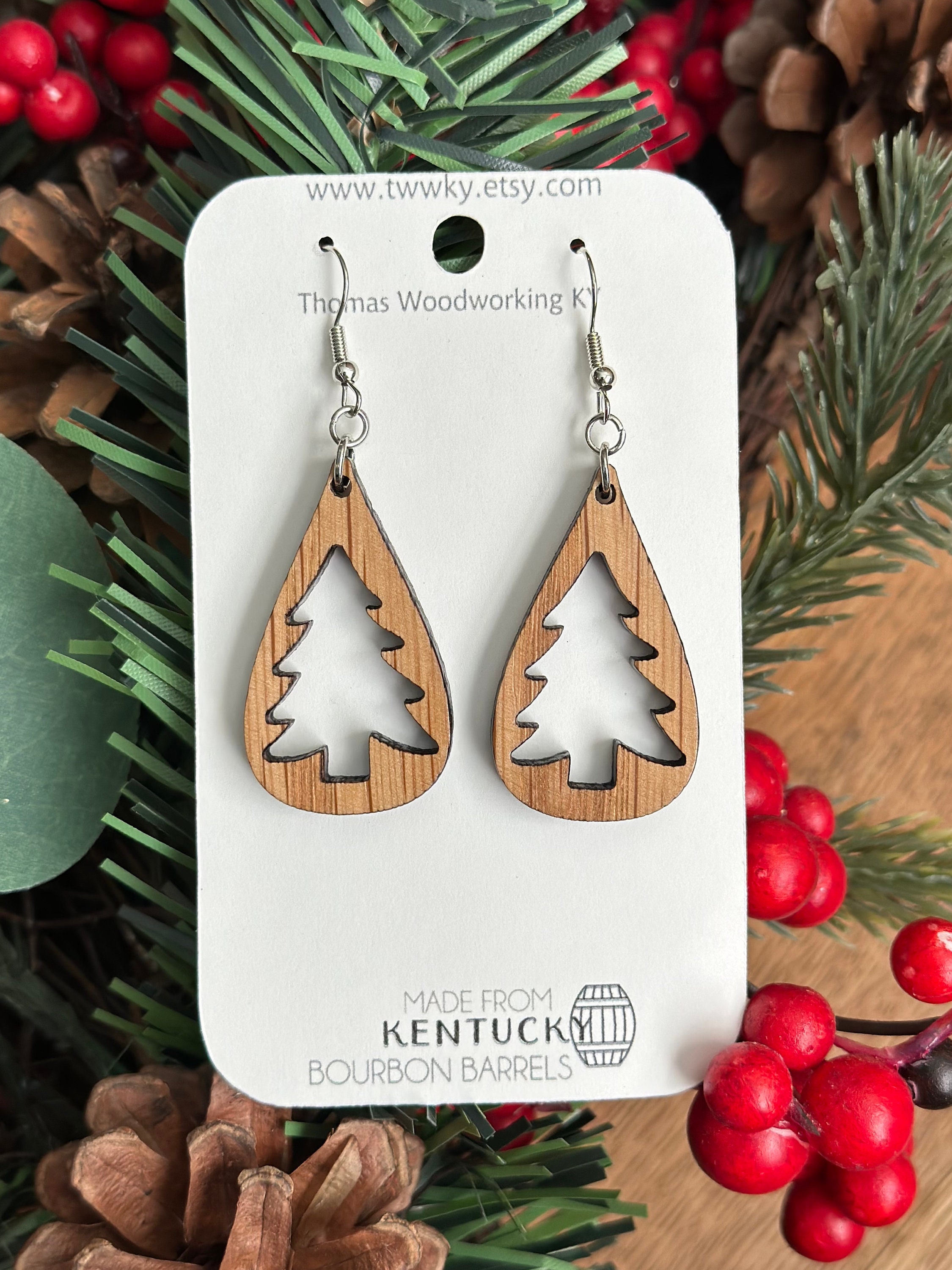 Wooden on sale christmas earrings