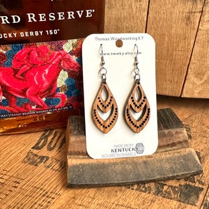 Wood Bourbon Barrel Dangle Mint Julep Earrings. Made from reclaimed Kentucky Bourbon Barrels. Gifts for her. image 4