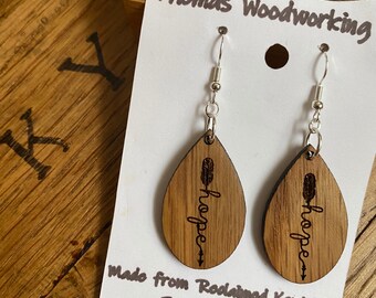 Wood Hope Earrings made from Kentucky Bourbon Barrels. Gifts for her.