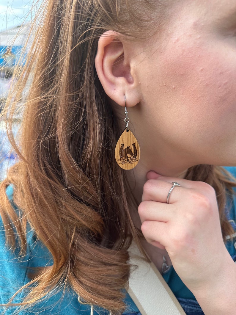 Run for the Roses Kentucky Derby Dangle Earrings Made from Reclaimed Kentucky Bourbon Barrels. Gifts for her. image 3