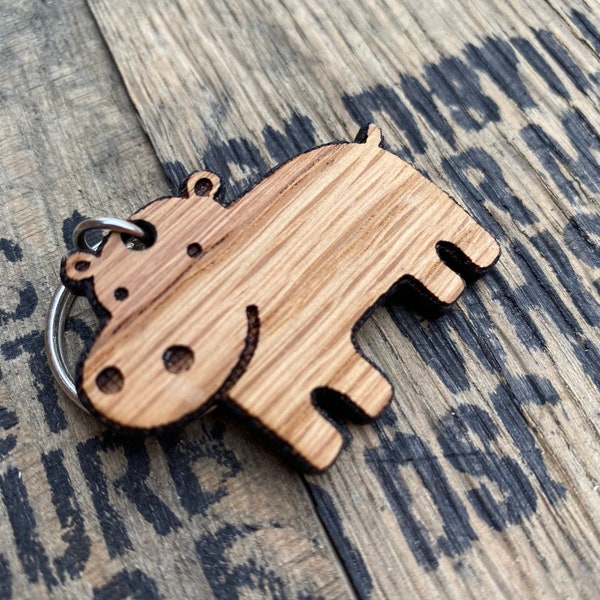 Wood Hippo Bourbon Barrel Keychain