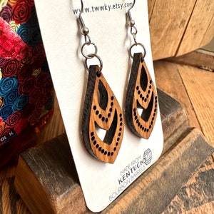 Wood Bourbon Barrel Drop Earrings made from reclaimed Kentucky Bourbon Barrels. Gifts for her. Bourbon Trail gifts. image 5